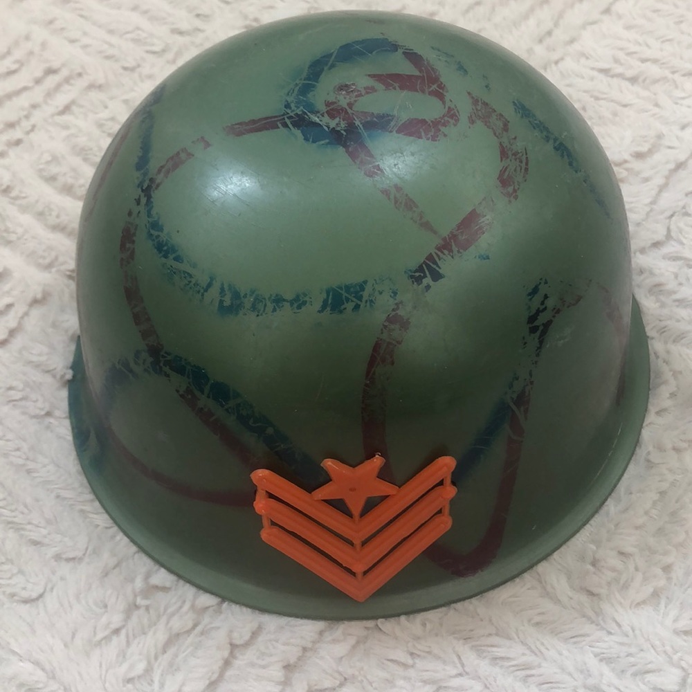 Vintage kids plastic play army helmet with chin strap